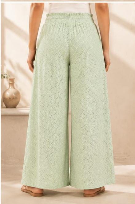 Sage Green Eyelet Lace Wide-Leg Palazzo Pants In Germany