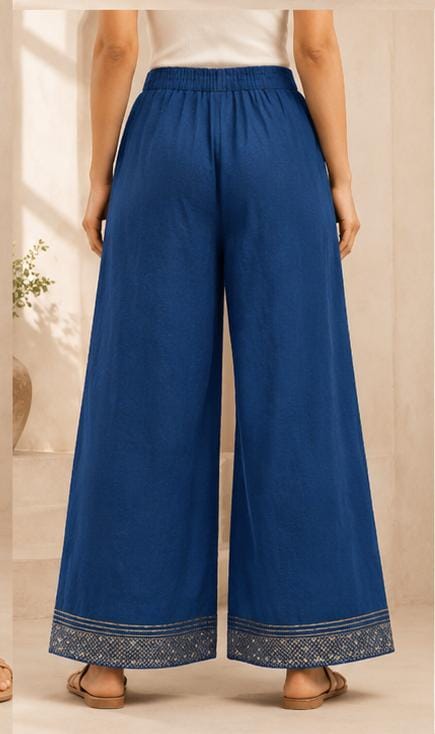 Blue Rayon Wide Leg Palazzo Pants In Germany