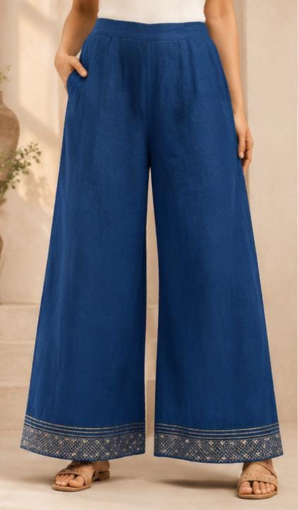 Blue Rayon Wide Leg Palazzo Pants In Germany