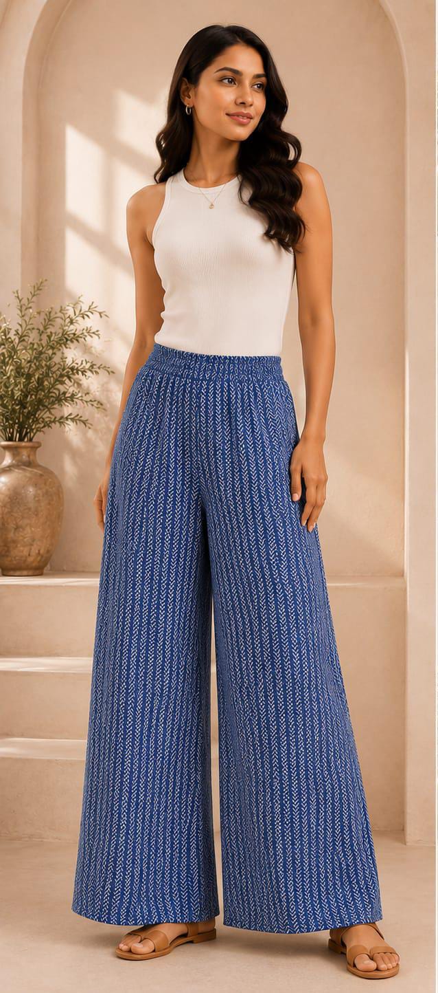 Women's blue patterned wide-leg palazzo pants In Germany