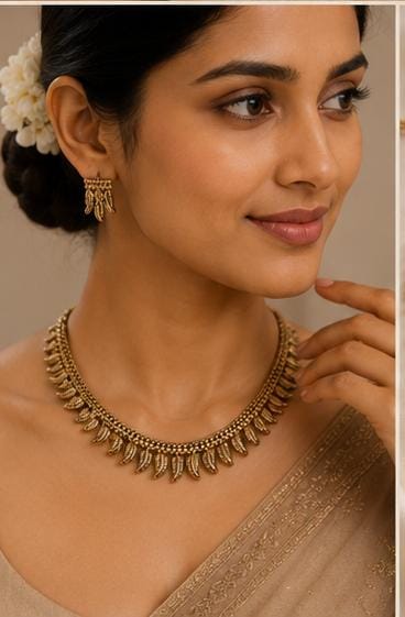 Traditional Antique Gold-Plated Mullamottu Necklace Set in Germany