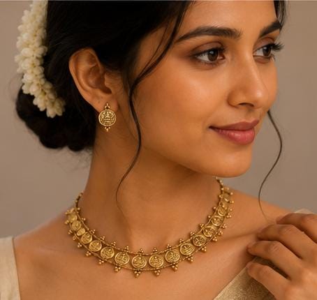 Traditional Lakshmi Kasu Mala Choker Necklace Set in Germany