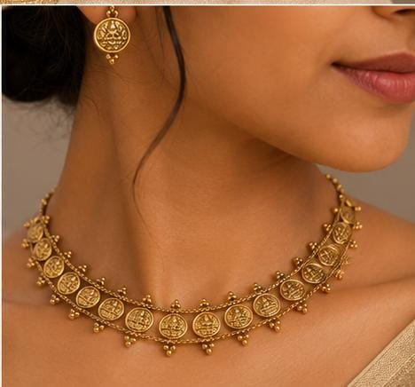 Traditional Lakshmi Kasu Mala Choker Necklace Set in Germany