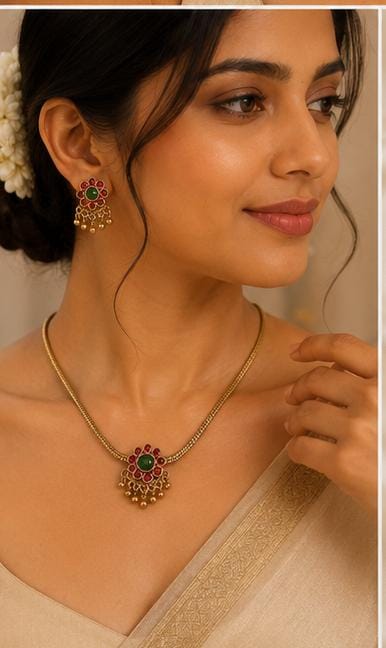 Traditional South Indian Kemp Attigai Jewelry Set in Germany