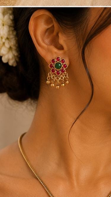 Traditional South Indian Kemp Attigai Jewelry Set in Germany