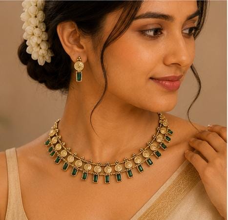 Traditional Indian coin choker necklace and earring set in Germany