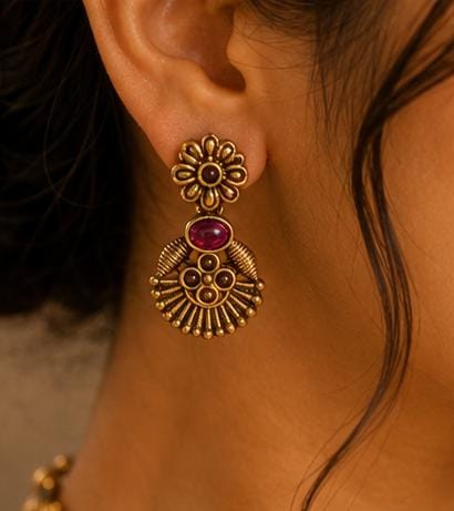 South Indian Antique Gold Kemp Stone Jewellery Set in Germany