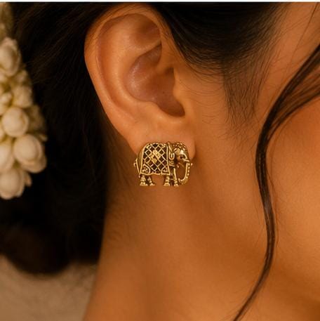 Traditional Gold-Plated Antique Elephant Motif Temple Jewelry Set in Germany
