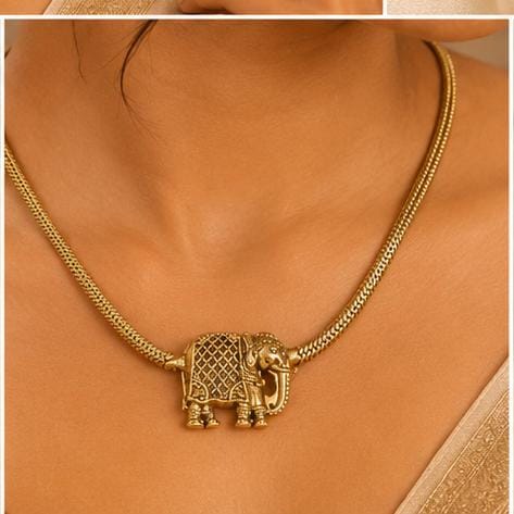 Traditional Gold-Plated Antique Elephant Motif Temple Jewelry Set in Germany
