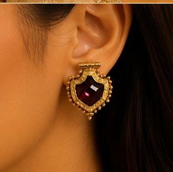 Traditional Gold-Plated Ruby Red Pendant Necklace Set in Germany