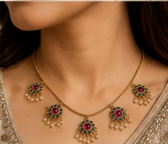 Antique Gold-Plated Kemp Attigai Necklace & Earring Set in Germany