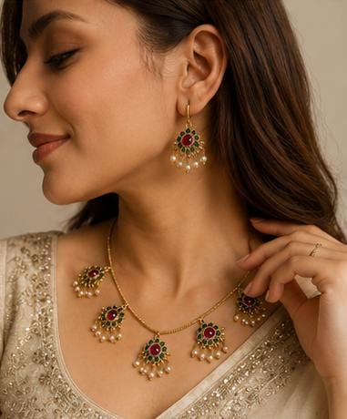 Antique Gold-Plated Kemp Attigai Necklace & Earring Set in Germany