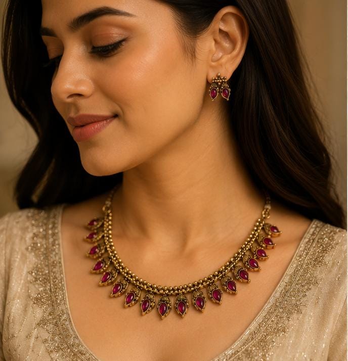 Traditional Antique Gold Jewelry Set with Ruby Stones in Germany