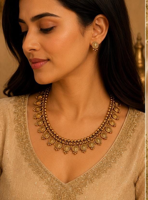 Traditional Indian Antique Gold Coin Necklace Set in Germany