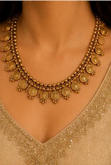 Traditional Indian Antique Gold Coin Necklace Set in Germany