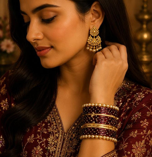 Maroon Kashmiri Ghungroo Metal Bangle Set in Germany