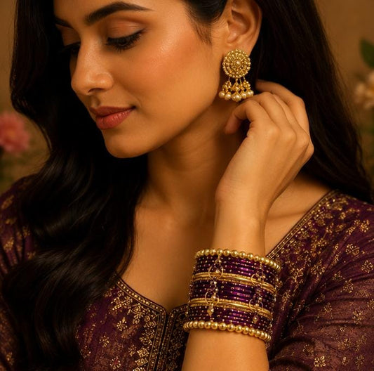 Purple Kashmiri Ghungroo Metal Bangle Set in Germany