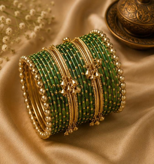 Green Kashmiri Ghungroo Metal Bangle Set in Germany