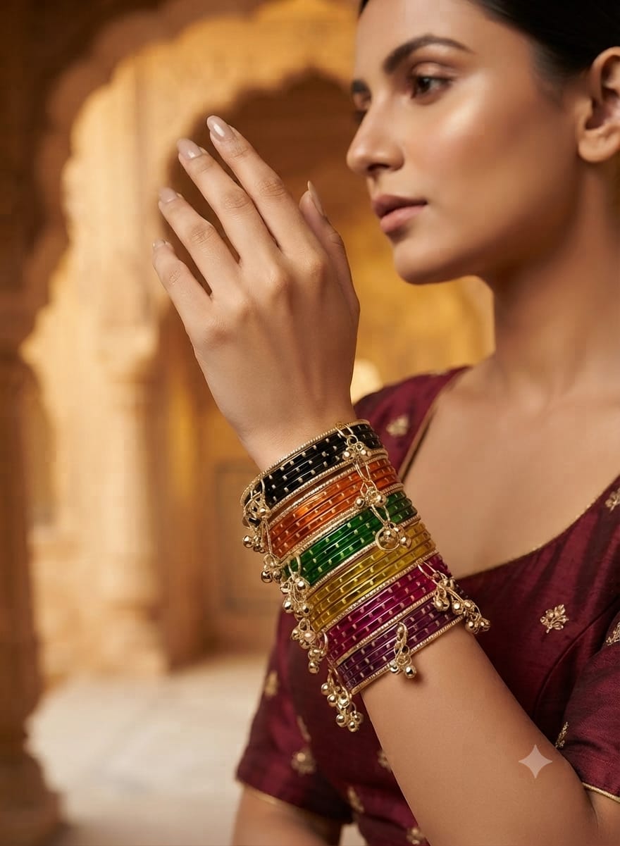 Traditional Multicolor Kashmiri Ghungroo Glass Bangle Set in Germany