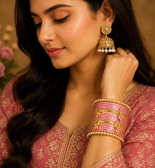 Pink Kashmiri Ghungroo Metal Bangle Set in Germany