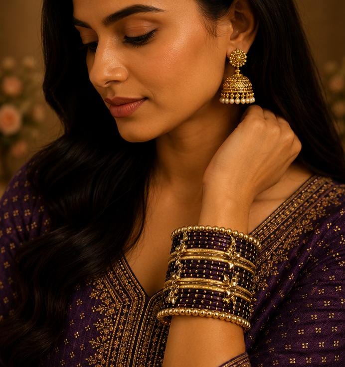 Deep Purple Kashmiri Ghungroo Metal Bangle Set in Germany