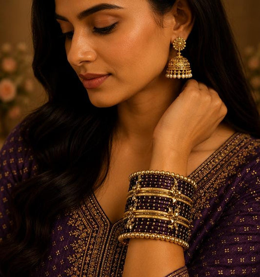Deep Purple Kashmiri Ghungroo Metal Bangle Set in Germany