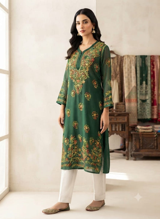 Embroidered Emerald Green Kurta  without inner in Berlin