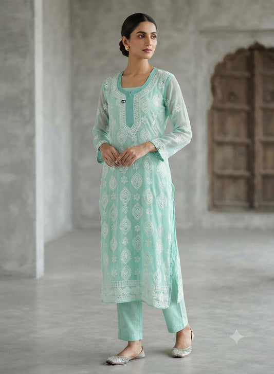Sea Green Georgette Lucknowi Chikankari Kurta without inner in Berlin