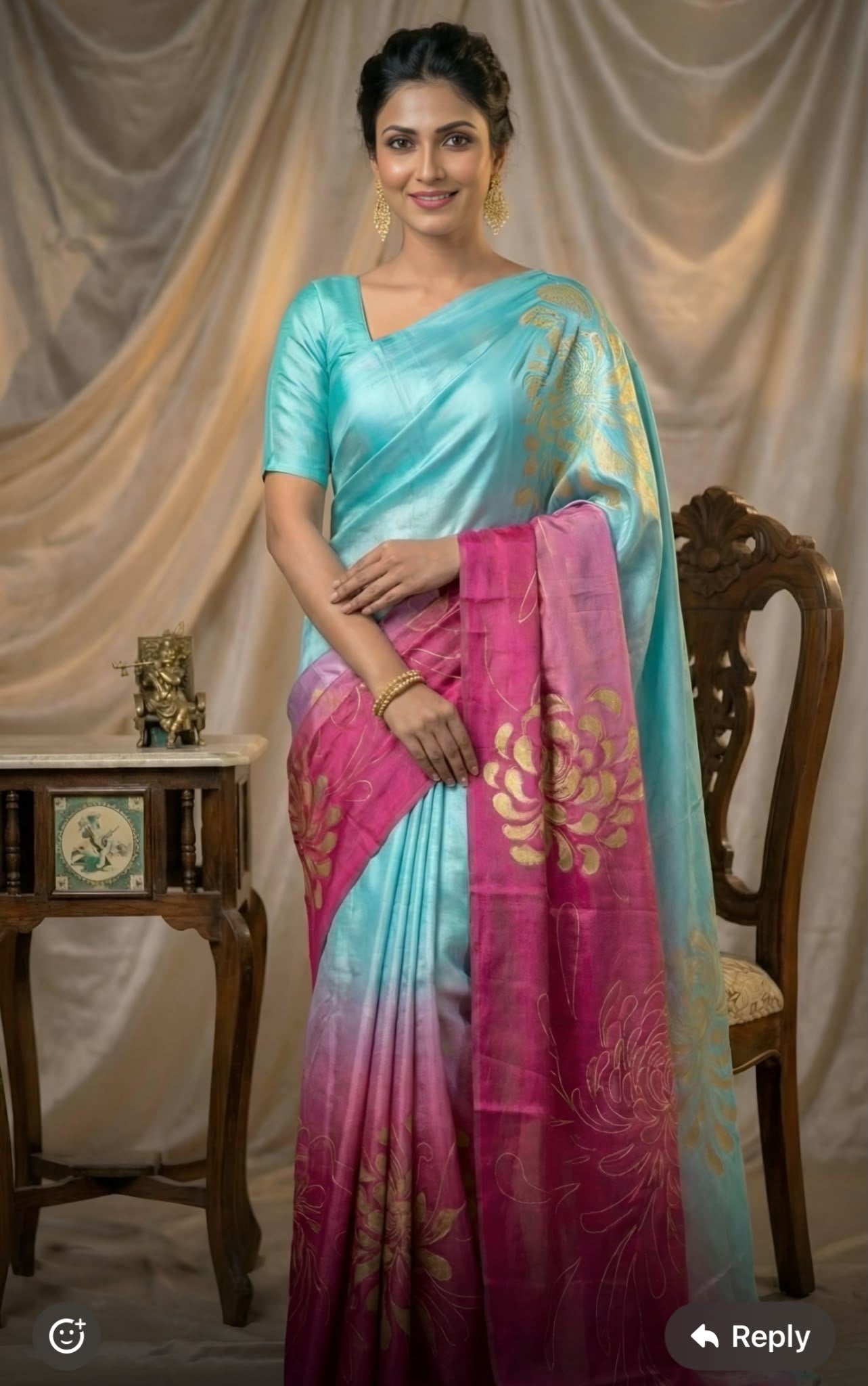 Chinon Silk Turquiose and Pink Casual Wear Digital Print Work Saree in Germany