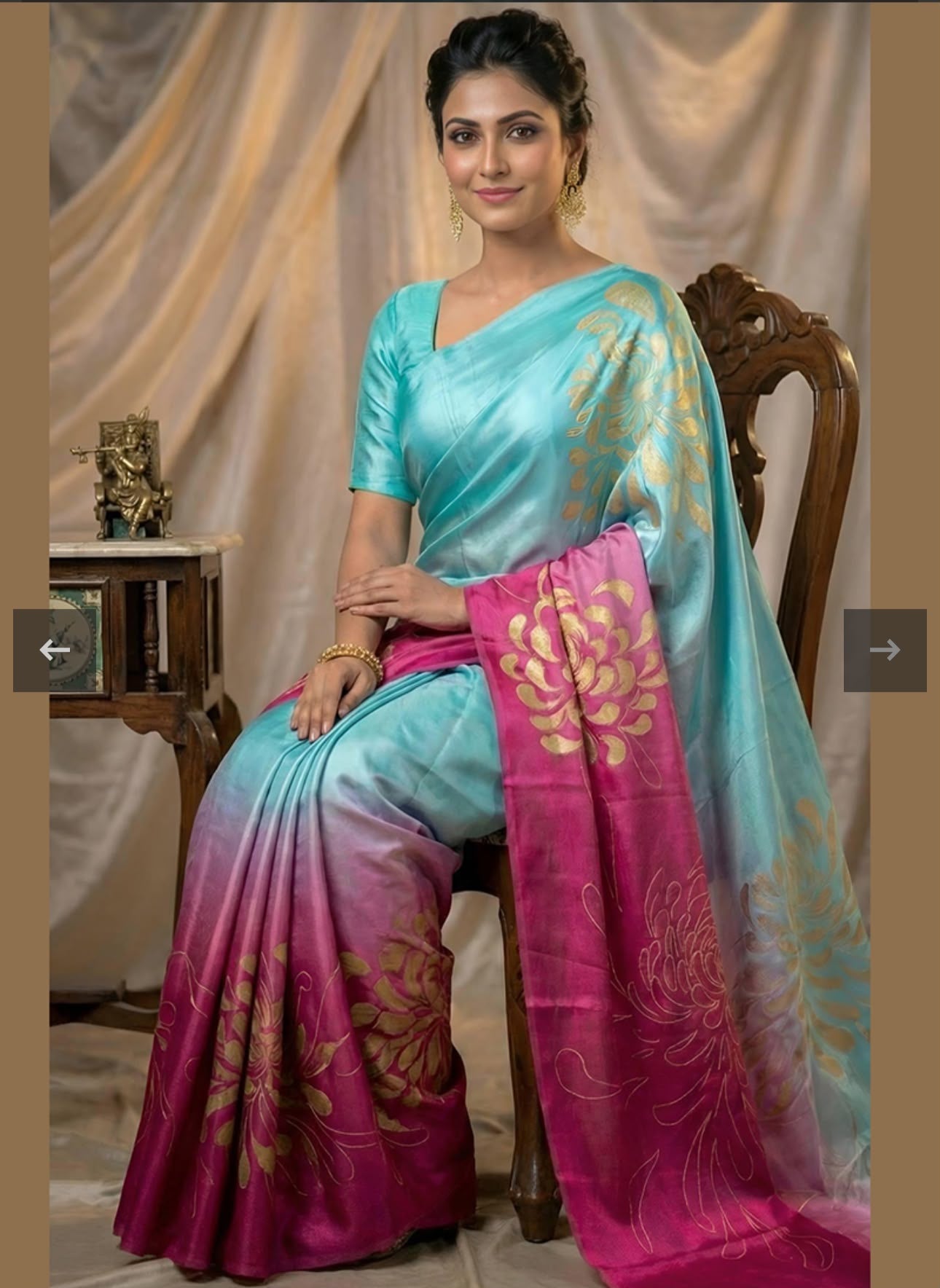 Chinon Silk Turquiose and Pink Casual Wear Digital Print Work Saree in Germany