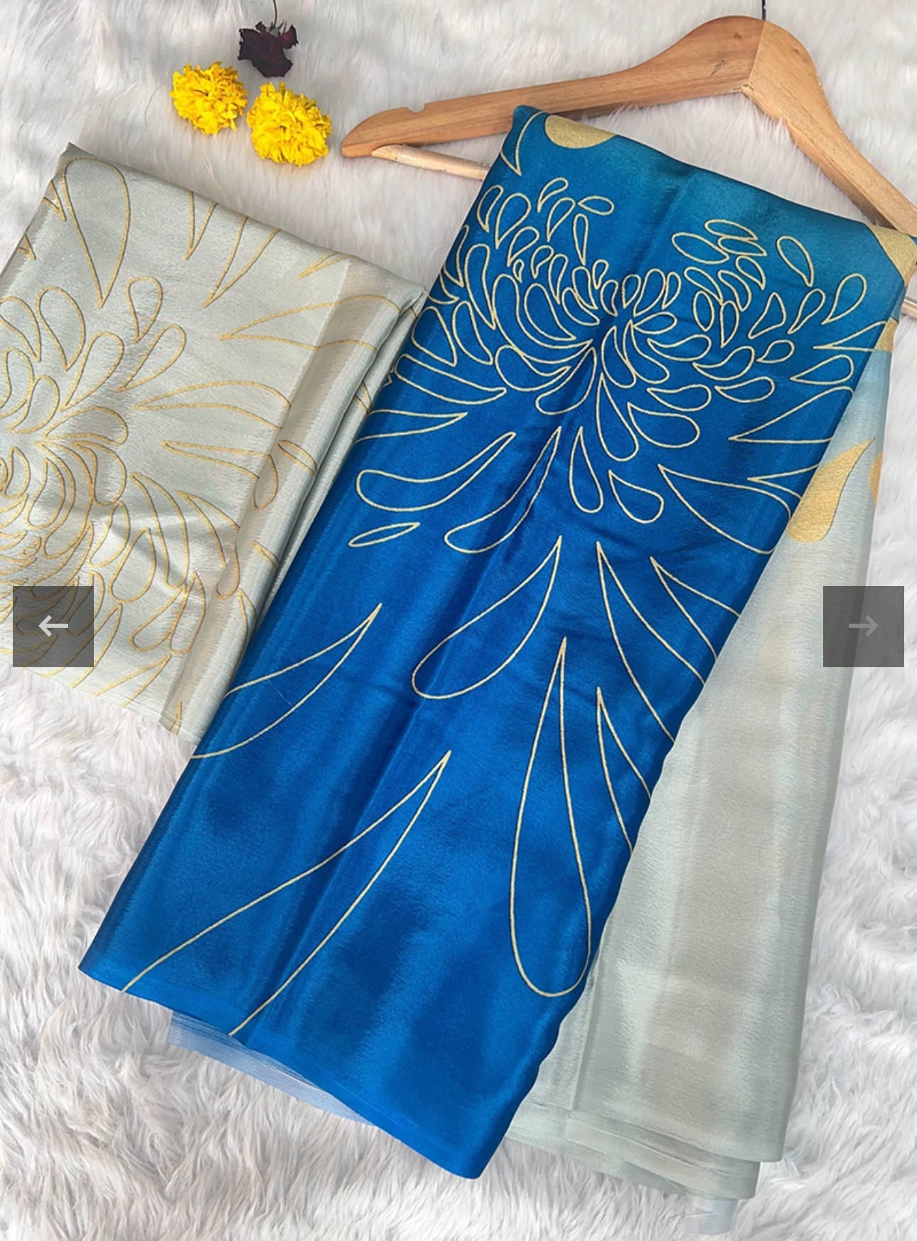 Chinon Silk Silver Grey and Blue Casual Wear Digital Print Work Saree in Germany