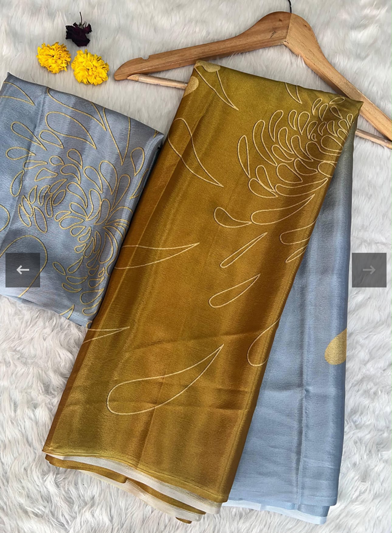Chinon Silk Skyblue and Mustard Yellow Casual Wear Digital Print Work Saree in Germany