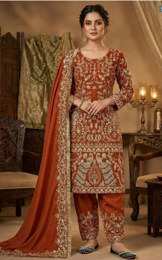 Premium Crepe Silk Panjabi Salwar Suit Heavy Embroidery Festive Wear for Women in Germany