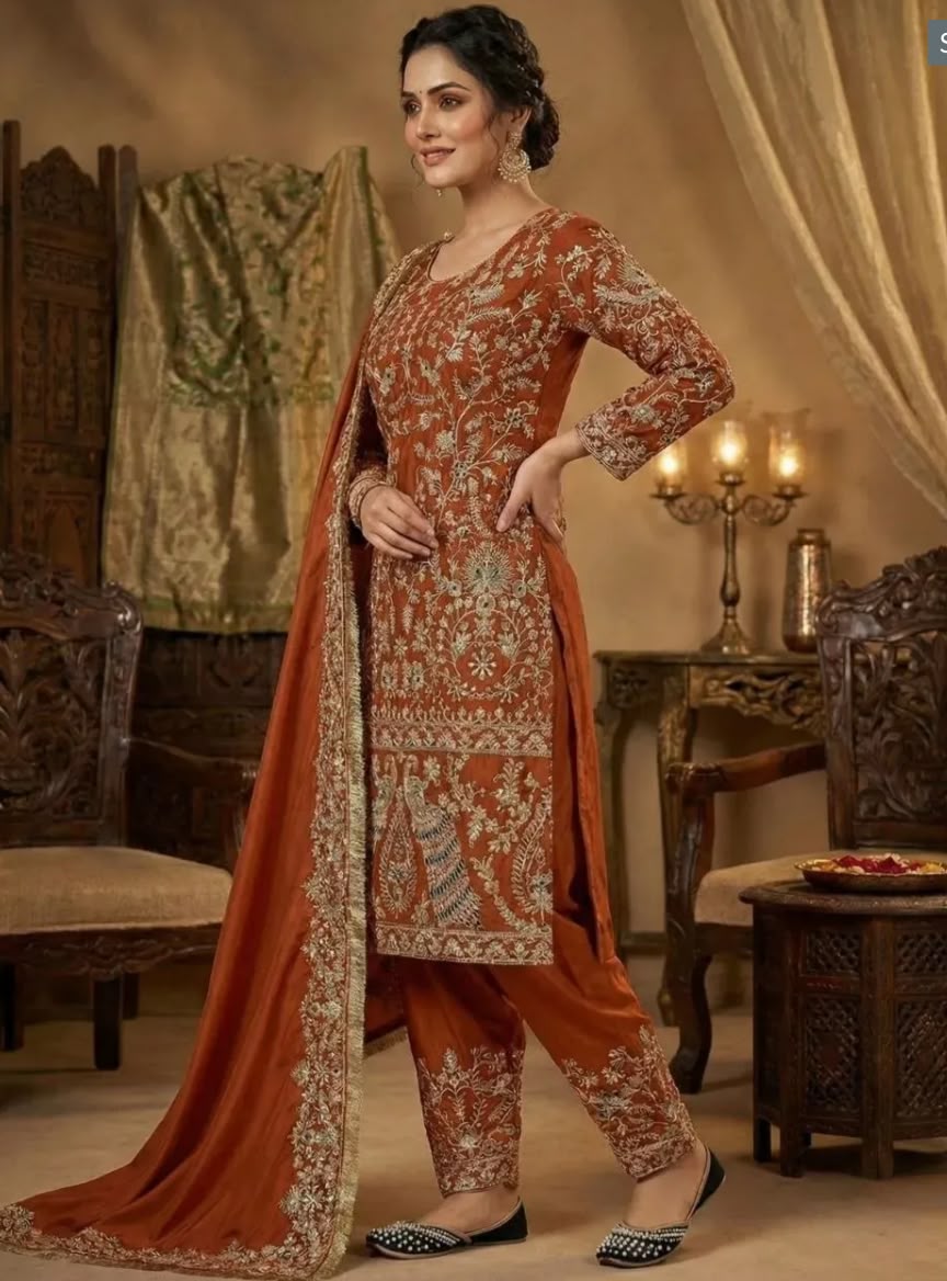 Premium Crepe Silk Panjabi Salwar Suit Heavy Embroidery Festive Wear for Women in Germany
