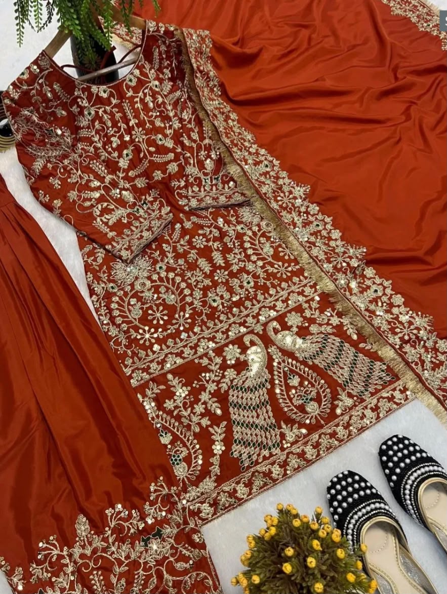 Premium Crepe Silk Panjabi Salwar Suit Heavy Embroidery Festive Wear for Women in Germany