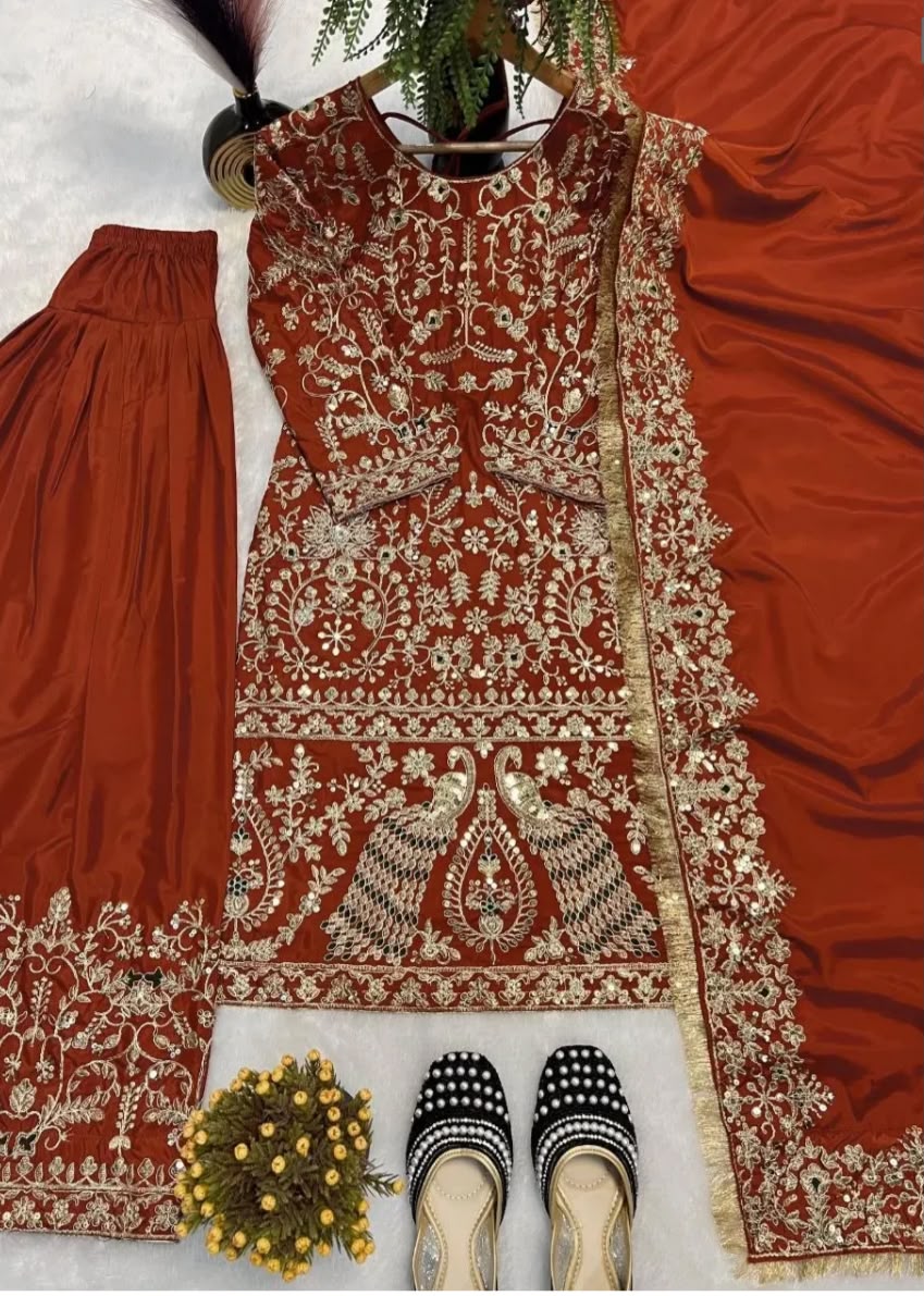 Premium Crepe Silk Panjabi Salwar Suit Heavy Embroidery Festive Wear for Women in Germany