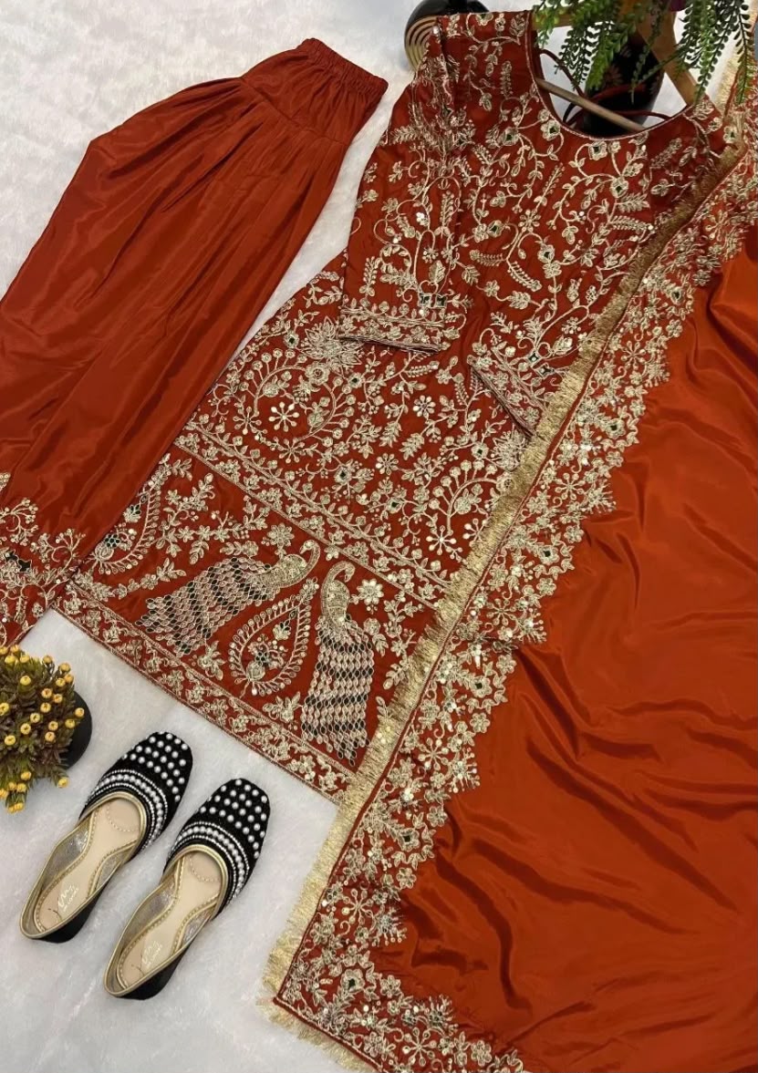 Premium Crepe Silk Panjabi Salwar Suit Heavy Embroidery Festive Wear for Women in Germany