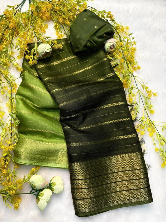 Dark Green Premium jacquard Dola Silk Saree in Germany