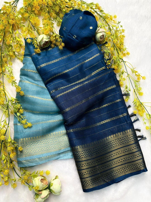Blue Premium jacquard Dola Silk Saree in Germany