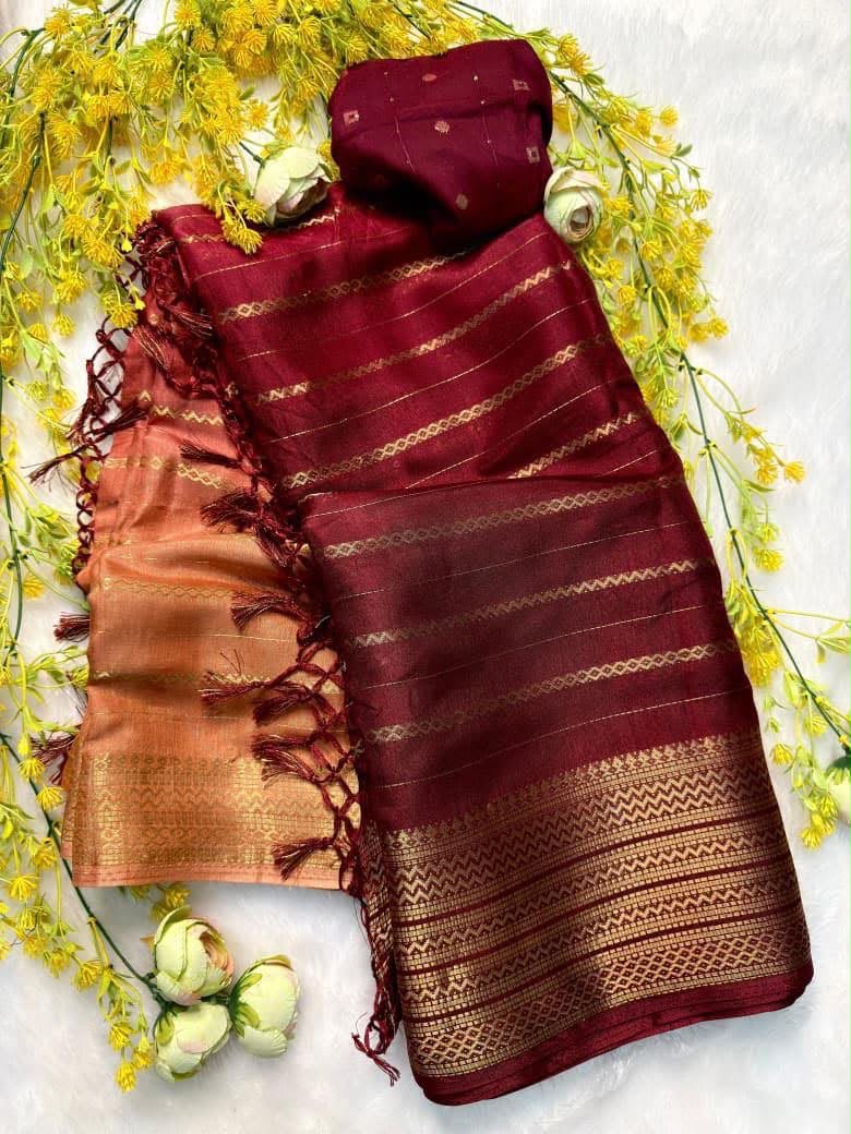 Maroon Premium jacquard Dola Silk Saree in Germany