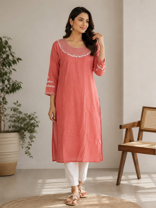 Elegant Coral Pink Embroidered Kurta in Berlin