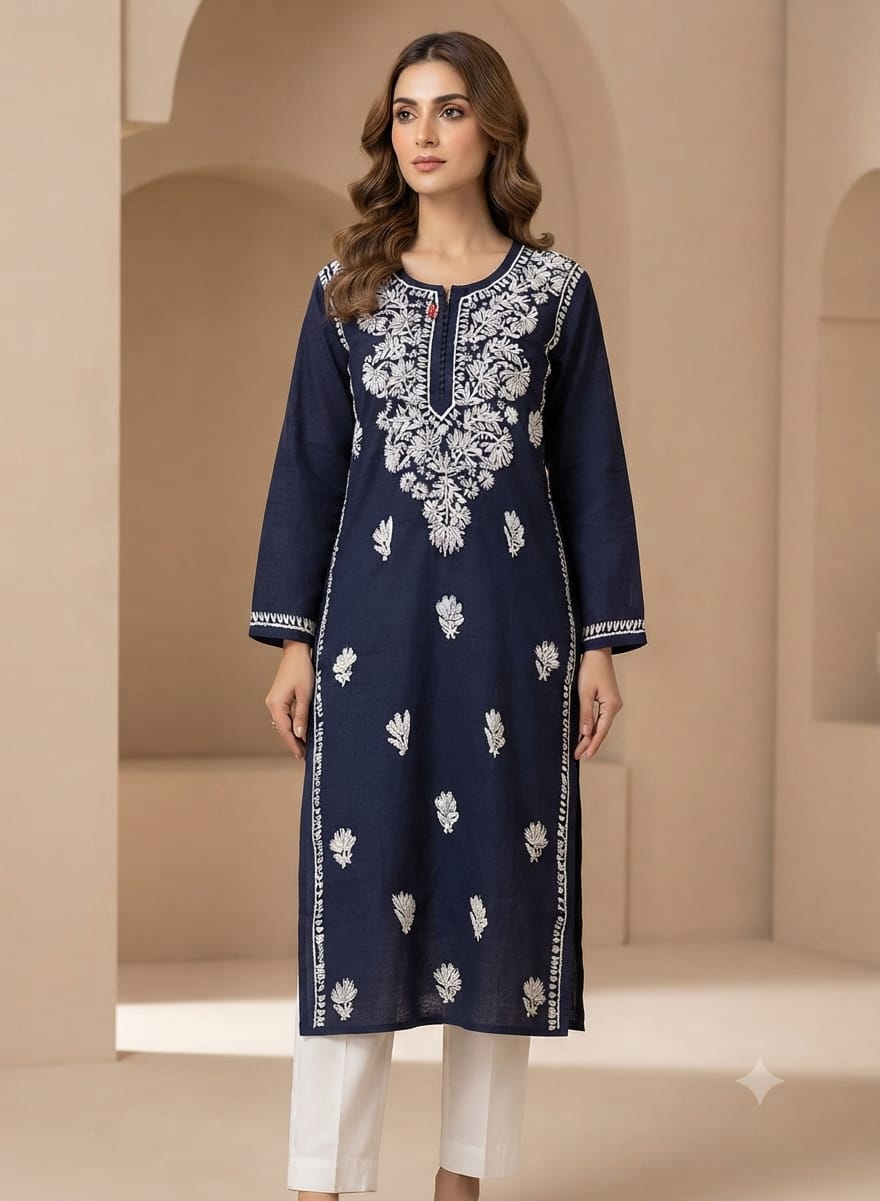 Navy Blue Chikankari Straight Kurta in Berlin