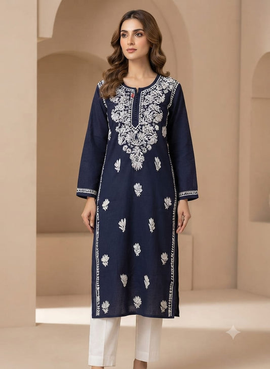 Navy Blue Chikankari Straight Kurta in Berlin