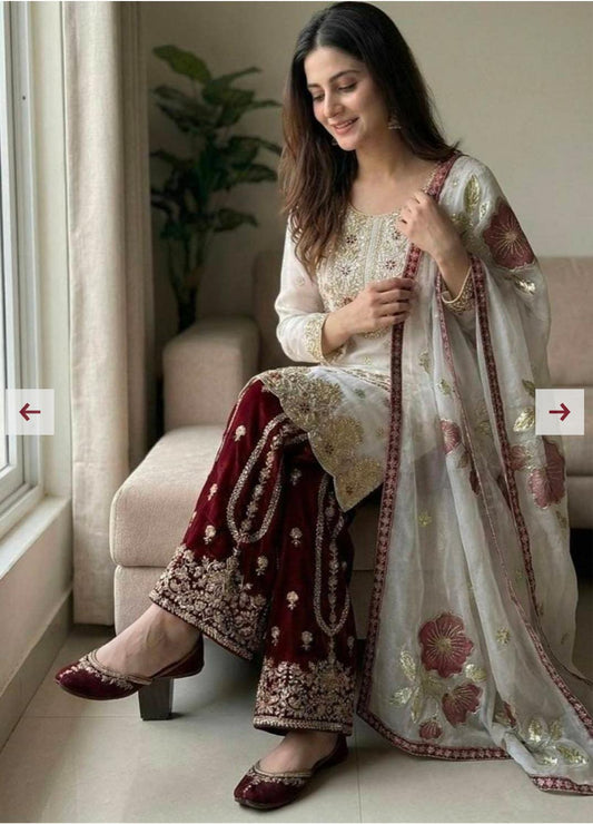 Pure GMY SILK With Heavy Embroidery Sequence Work Suit embroidery and fabric detail - Neha Couture Indian Fashion