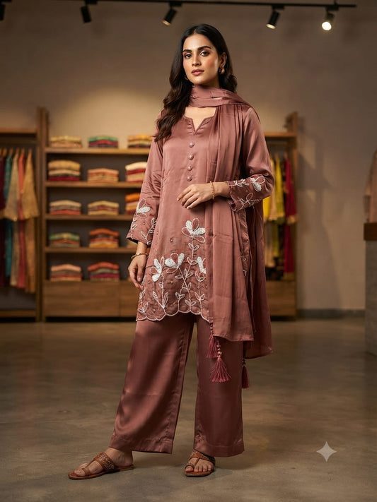 Elegant Mauve Silk Embroidered Salwar Kameez Suit in Germany