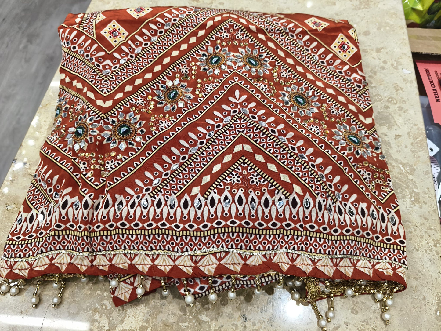 Rust Orange Embroidered Georgette Sharara Suit Set in Germany