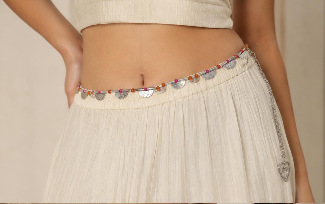 Boho-Chic Bead and Coin Oxidized Silver Kamarbandh in Berlin
