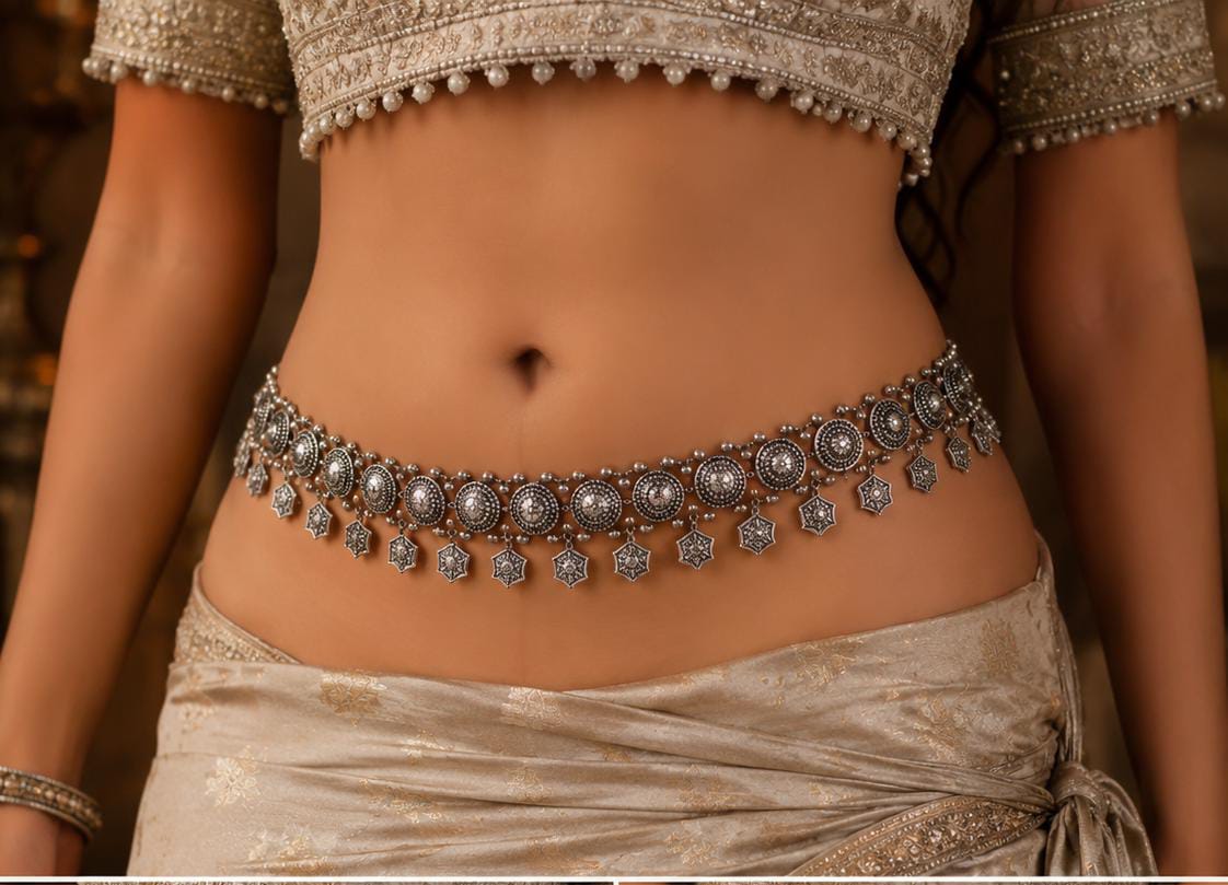 Traditional Oxidized Silver Floral Motif Kamarbandh (Waist Belt) in Berlin