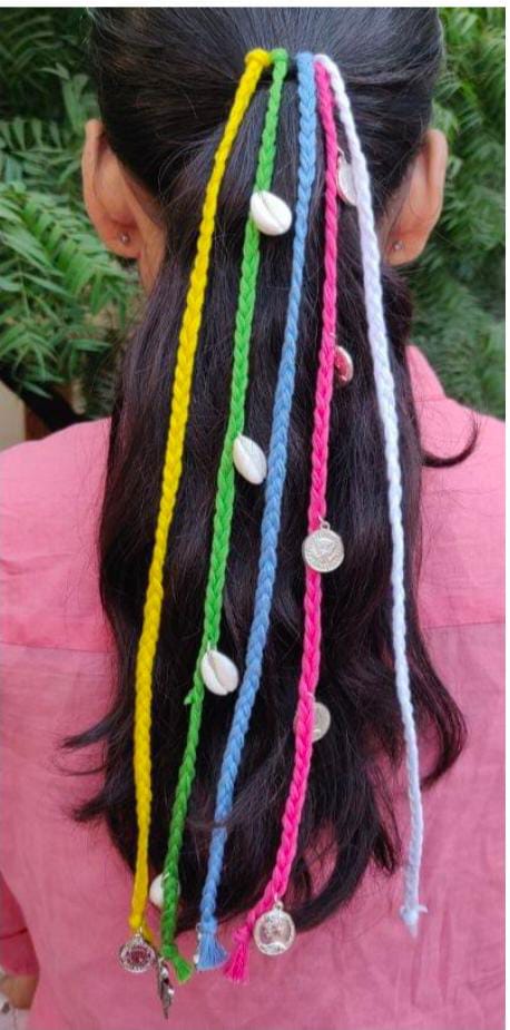 Boho-Style Colorful Braided Hair Extensions (Navratri Paranda) in Germany