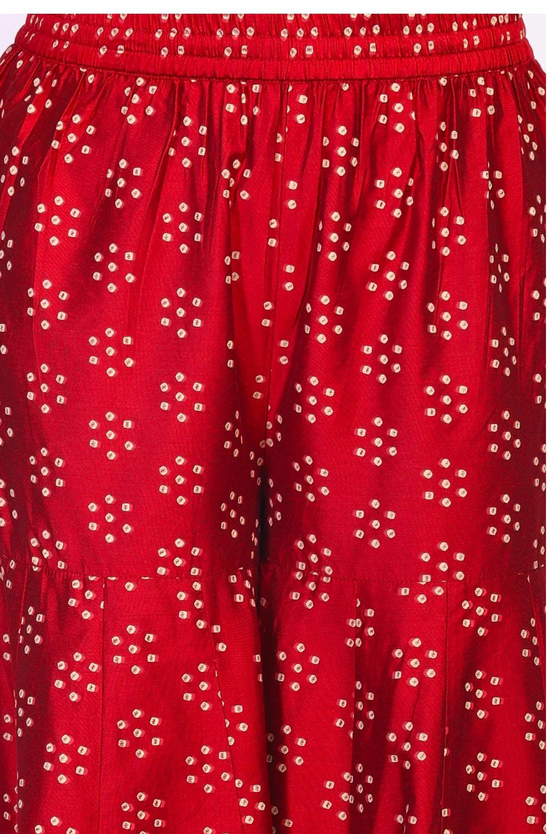 Red Embroidered Straight Art Silk Kurta with Sharara and Dupatta Set in Germany